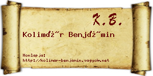 Kolimár Benjámin névjegykártya